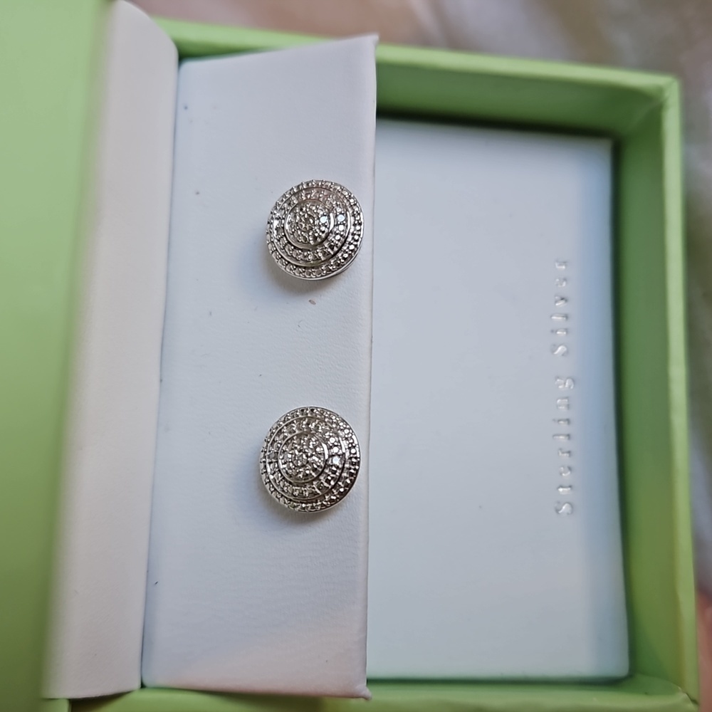 Round Sterling Silver and Cubic Zirconia Earrings
